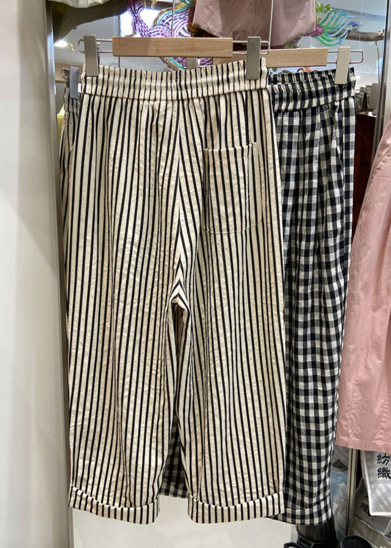 Organic Striped Elastic Waist Crop Pants Summer Ap062