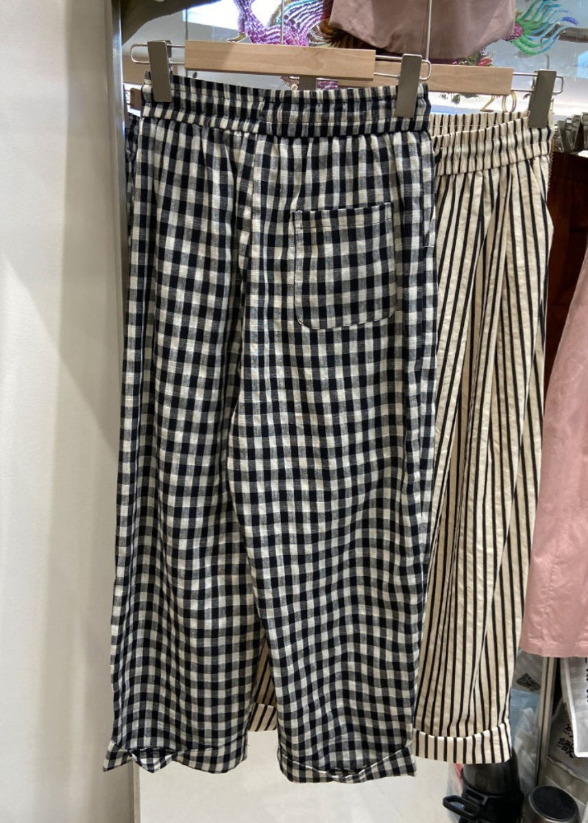 Organic Striped Elastic Waist Crop Pants Summer Ap062