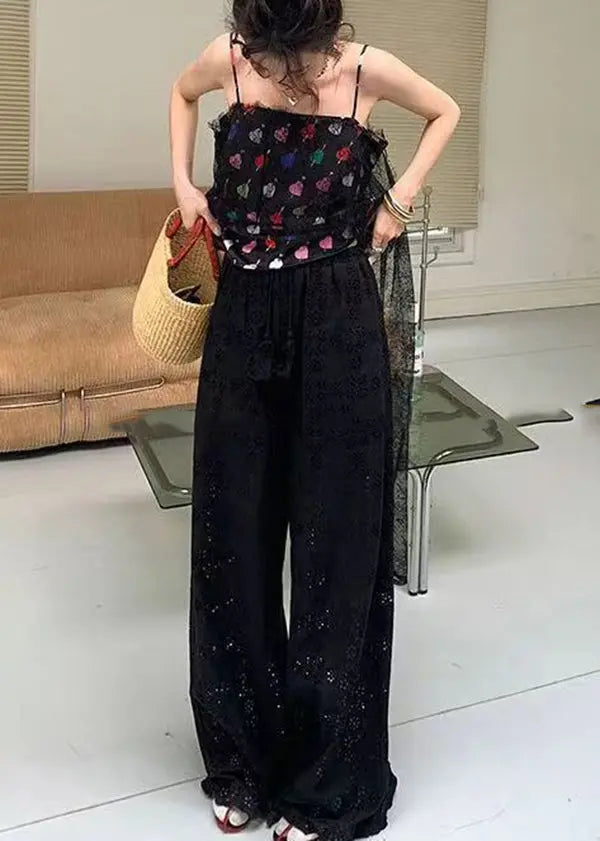 Original Design Apricot High Waist Hollow Out Lace Wide Leg Pants Summer Ha1008