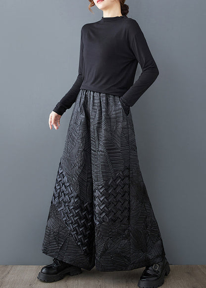 Wide Pants Design Original Black Leg Oversized Jacquard Summer