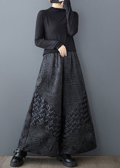 Wide Pants Design Original Black Leg Oversized Jacquard Summer