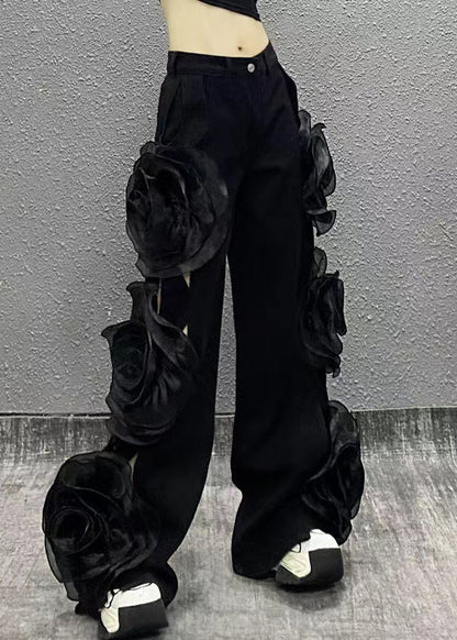 Original Design Blue Hollow Out Denim Wide Leg Pants Fall Ri035
