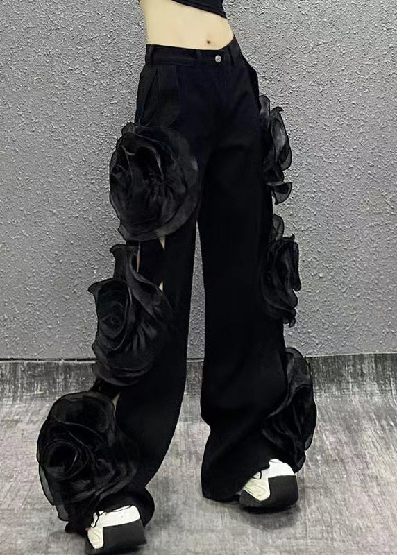 Original Design Blue Hollow Out Denim Wide Leg Pants Fall Ri035