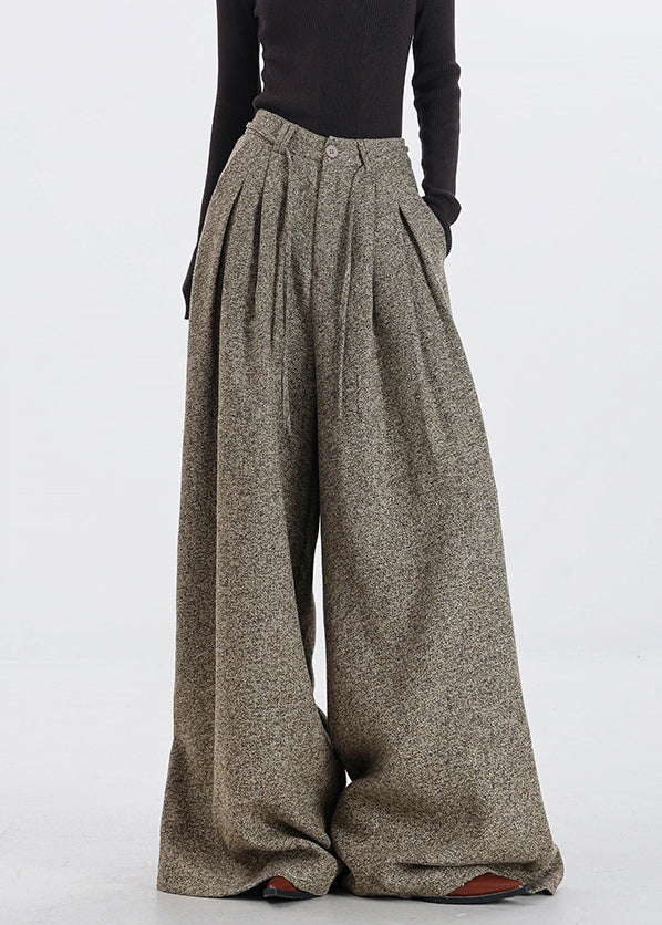Original Design Khaki Pockets High Waist Woolen Wide Leg Pants Winter Rs045