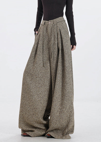 Original Design Khaki Pockets High Waist Woolen Wide Leg Pants Winter Rs045
