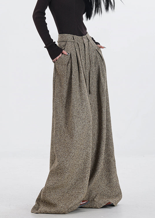 Original Design Khaki Pockets High Waist Woolen Wide Leg Pants Winter Rs045