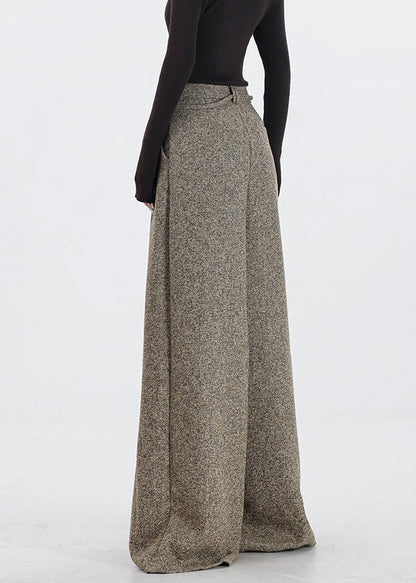Original Design Khaki Pockets High Waist Woolen Wide Leg Pants Winter Rs045