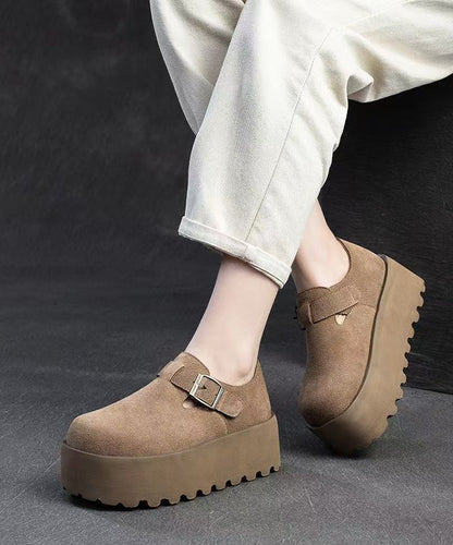 Original Design Khaki Splicing Suede Platform Shoes Yc010