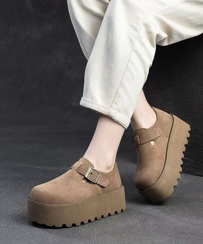 Original Design Khaki Splicing Suede Platform Shoes Yc010