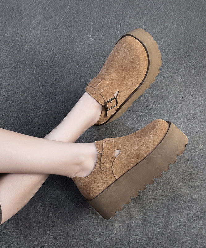 Original Design Khaki Splicing Suede Platform Shoes Yc010