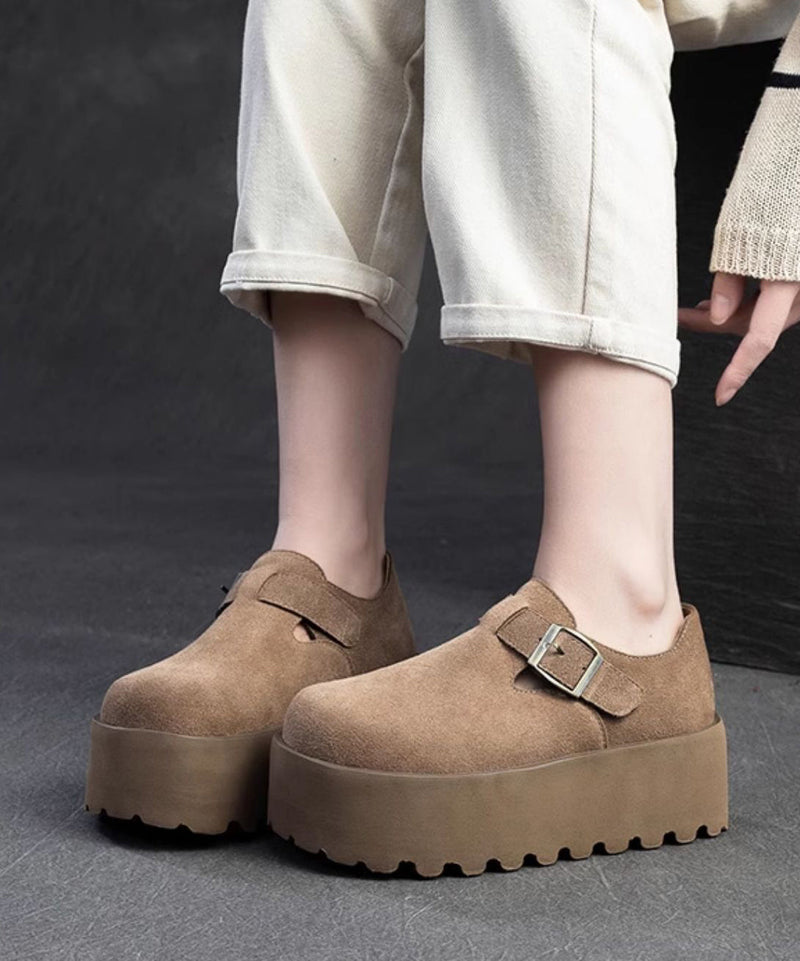 Original Design Khaki Splicing Suede Platform Shoes Yc010