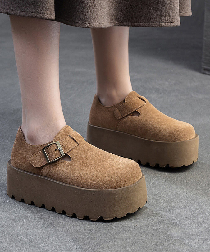 Original Design Khaki Splicing Suede Platform Shoes Yc010
