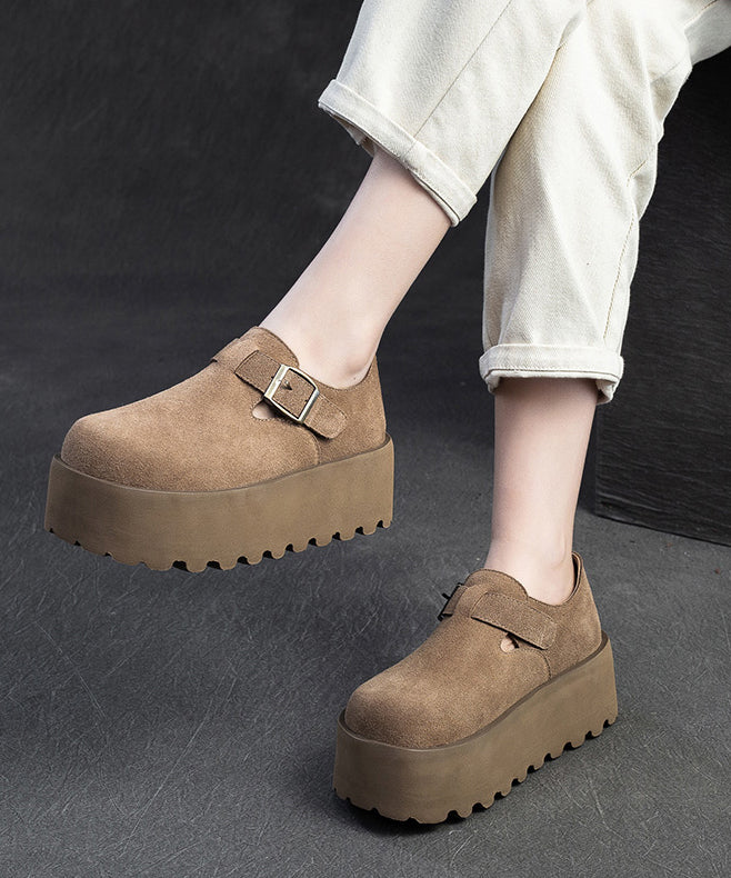 Original Design Khaki Splicing Suede Platform Shoes Yc010
