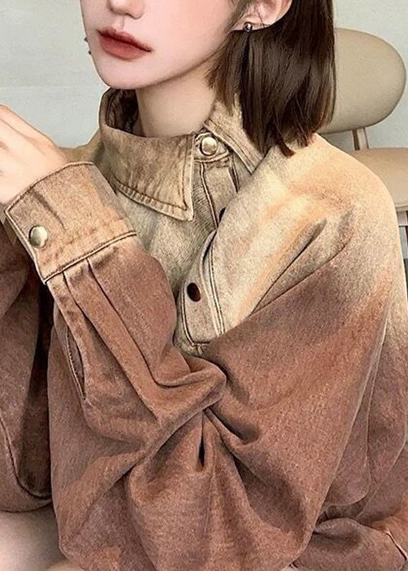 Original Design Light Brown Peter Pan Collar Denim Coats Spring Rp010