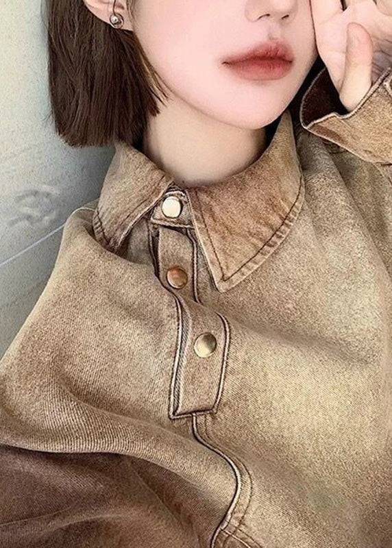 Original Design Light Brown Peter Pan Collar Denim Coats Spring Rp010