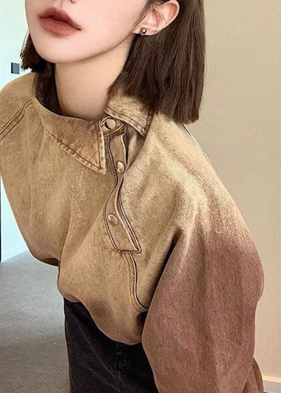 Original Design Light Brown Peter Pan Collar Denim Coats Spring Rp010