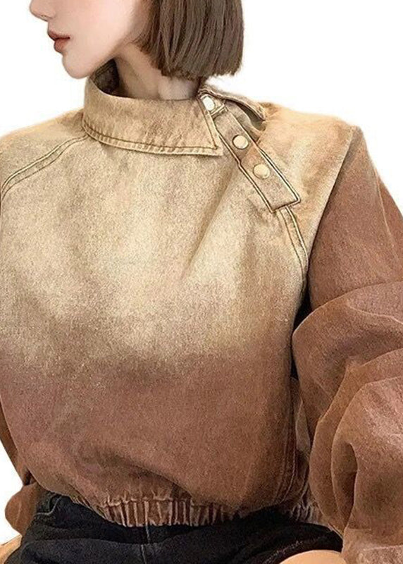 Original Design Light Brown Peter Pan Collar Denim Coats Spring Rp010