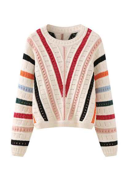 Original Design O-neck Striped Hollow Out Knit Sweaters Spring Yy005