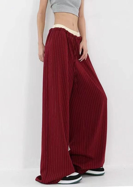 Original Design Red Pockets Striped Cotton Pants Fall Wp027
