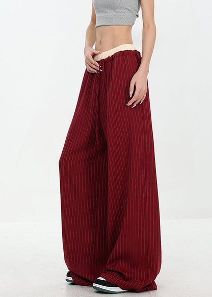 Original Design Red Pockets Striped Cotton Pants Fall Wp027