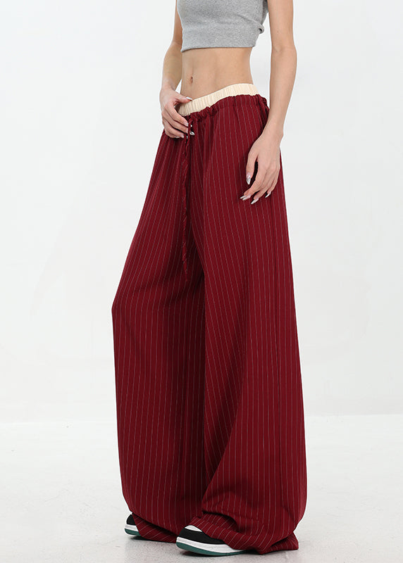 Original Design Red Pockets Striped Cotton Pants Fall Wp027
