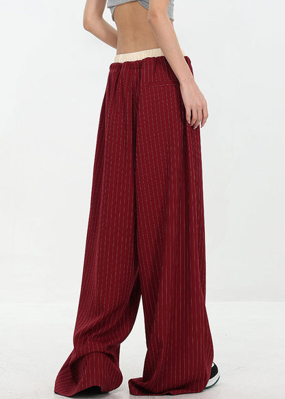 Original Design Red Pockets Striped Cotton Pants Fall Wp027