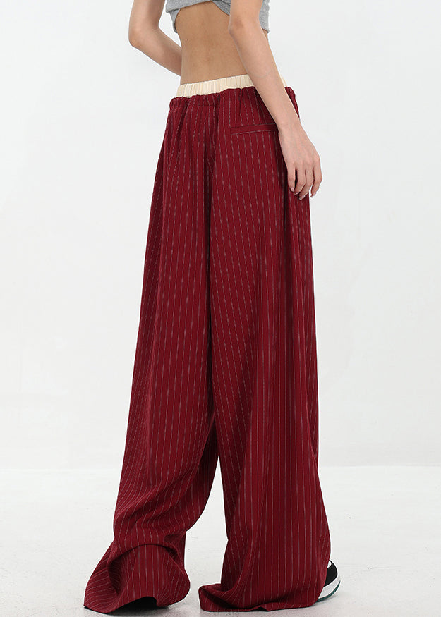 Original Design Red Pockets Striped Cotton Pants Fall Wp027