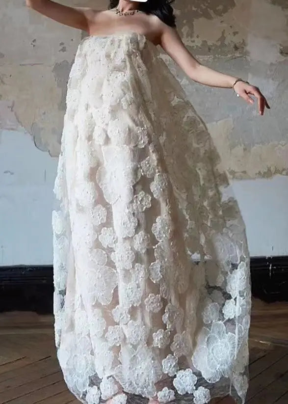 Off the Shoulder Flower Tulle Long Dress