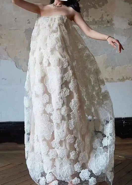 Off the Shoulder Flower Tulle Long Dress