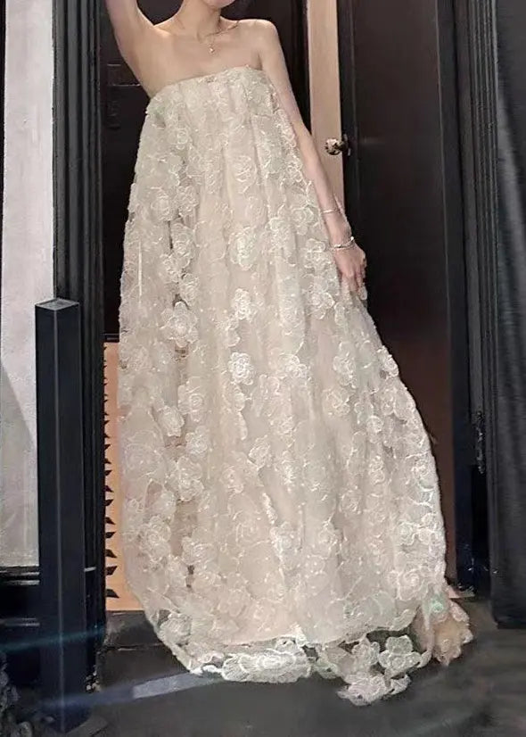 Off the Shoulder Flower Tulle Long Dress