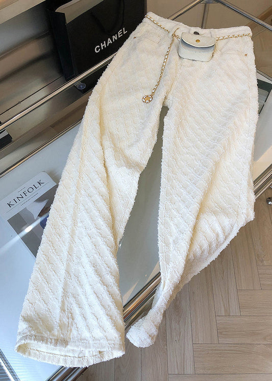 Original Design White Pockets Denim Straight Pants Spring Yf012