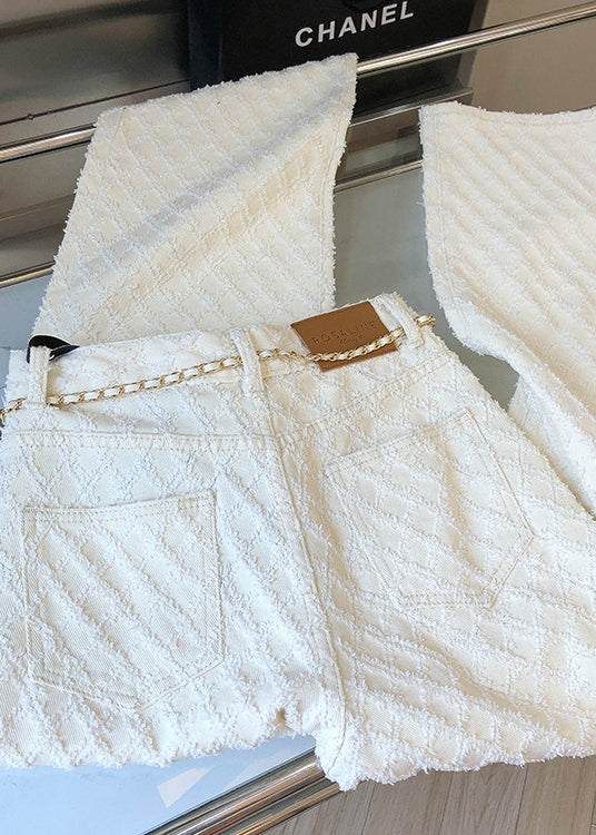 Original Design White Pockets Denim Straight Pants Spring Yf012