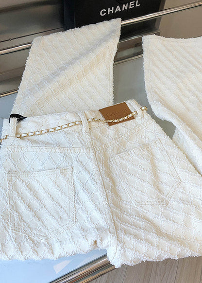 Original Design White Pockets Denim Straight Pants Spring Yf012
