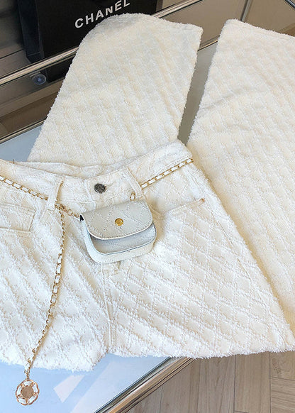 Original Design White Pockets Denim Straight Pants Spring Yf012