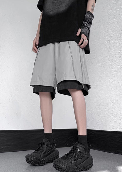 Cotton Original Grey Zippered Two Pieces Summer Shorts False