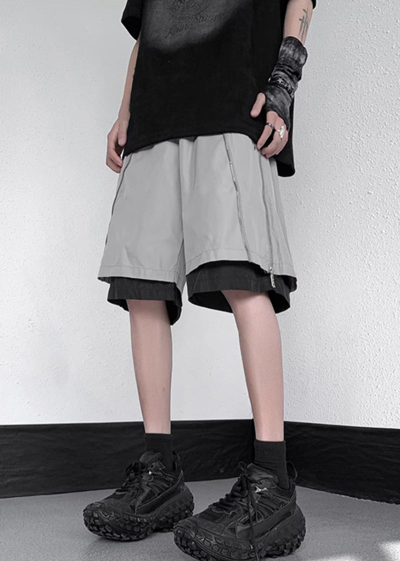 Cotton Original Grey Zippered Two Pieces Summer Shorts False