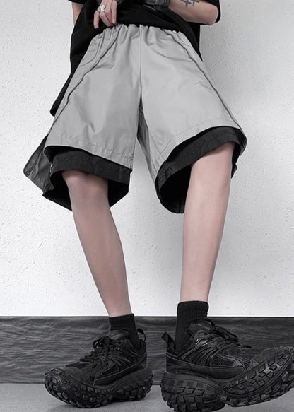 Cotton Original Grey Zippered Two Pieces Summer Shorts False