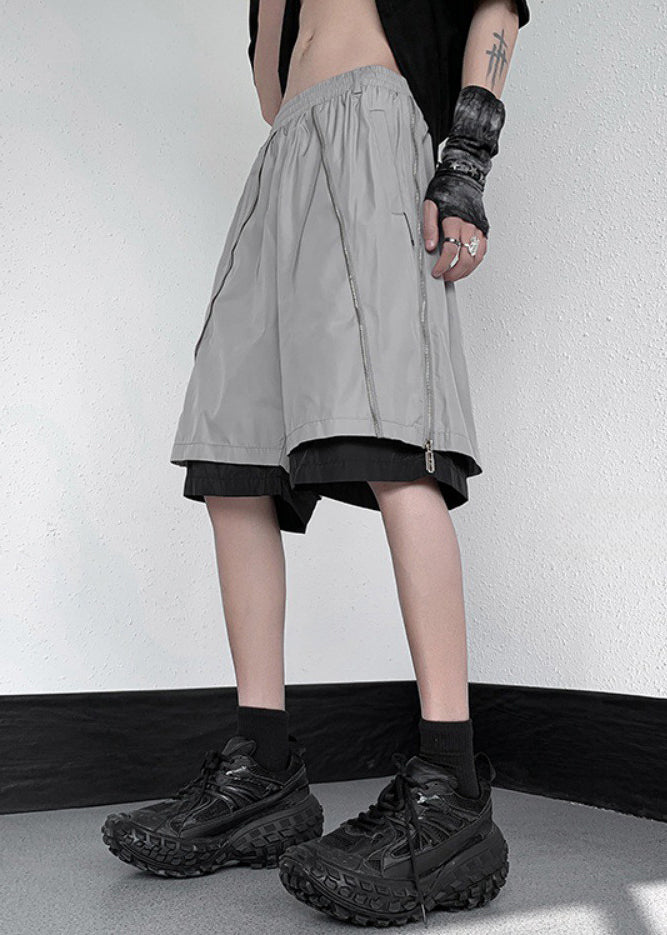 Cotton Original Grey Zippered Two Pieces Summer Shorts False