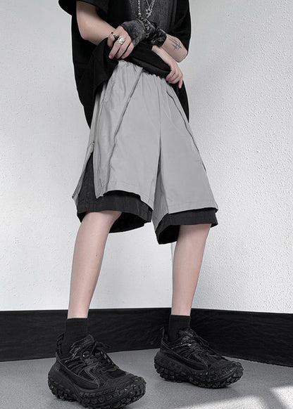 Cotton Original Grey Zippered Two Pieces Summer Shorts False