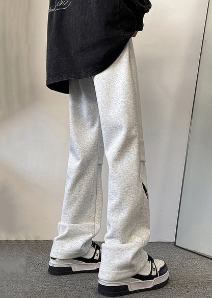 Original Grey Zippered Elastic Waist Cotton Pants Fall Wa045