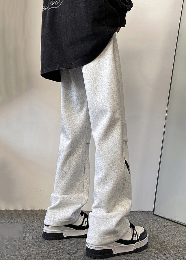 Original Grey Zippered Elastic Waist Cotton Pants Fall Wa045