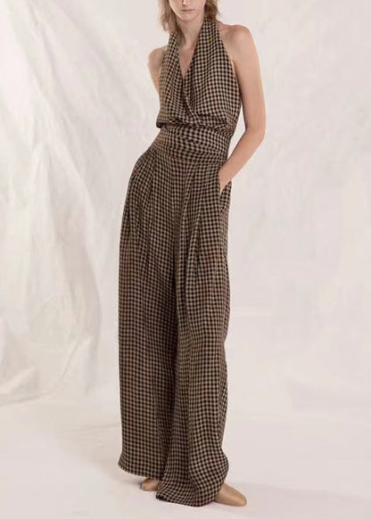Original Plaid Tank Top and High Waist Wide Leg Pants Two Pieces Summer Ee1007