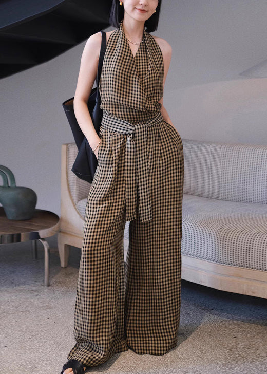 Original Plaid Tank Top and High Waist Wide Leg Pants Two Pieces Summer Ee1007