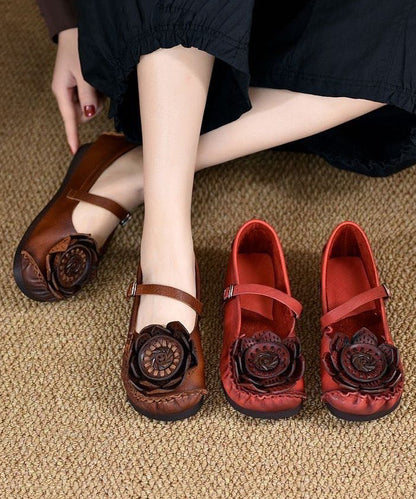 Original Retro Red Soft Sole Cowhide Leather Flats Shoes Rt1024