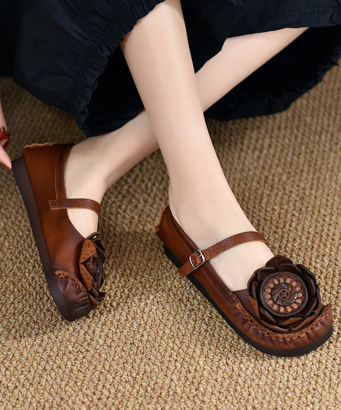 Original Retro Red Soft Sole Cowhide Leather Flats Shoes Rt1024