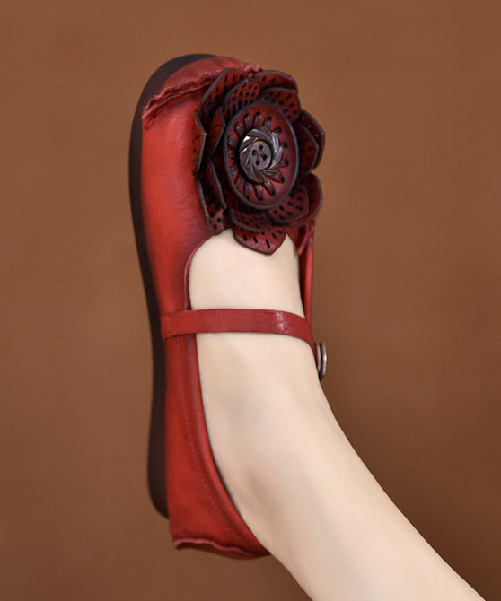 Original Retro Red Soft Sole Cowhide Leather Flats Shoes Rt1024