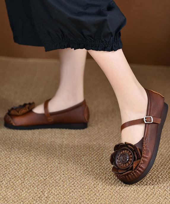 Original Retro Red Soft Sole Cowhide Leather Flats Shoes Rt1024