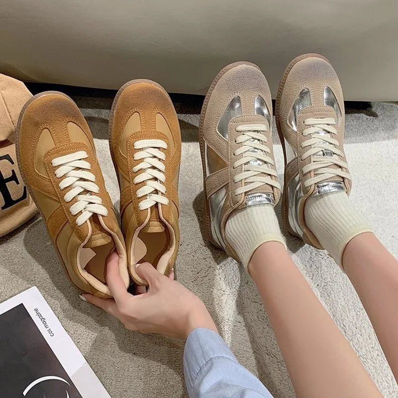 Outdoor Jogging Sneakers Suede Leather Patchwork Running Shoes Woman Lace Up Round Toe Leisure Trainers