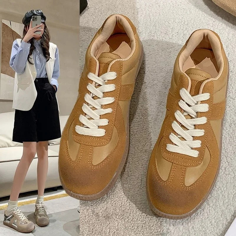 Outdoor Jogging Sneakers Suede Leather Patchwork Running Shoes Woman Lace Up Round Toe Leisure Trainers