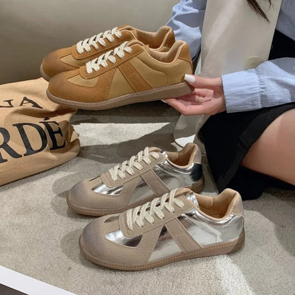 Outdoor Jogging Sneakers Suede Leather Patchwork Running Shoes Woman Lace Up Round Toe Leisure Trainers